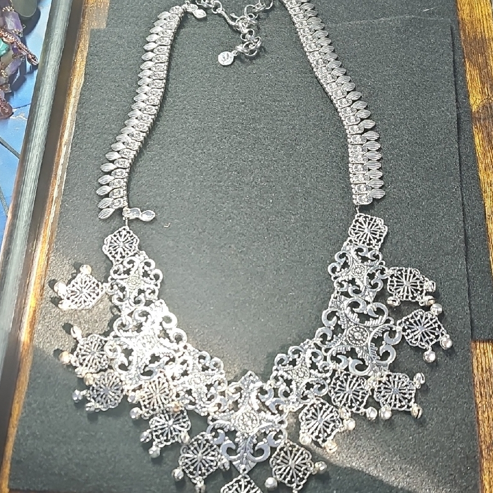 Elegant Two Piece Silver Statement Necklaces - image 2